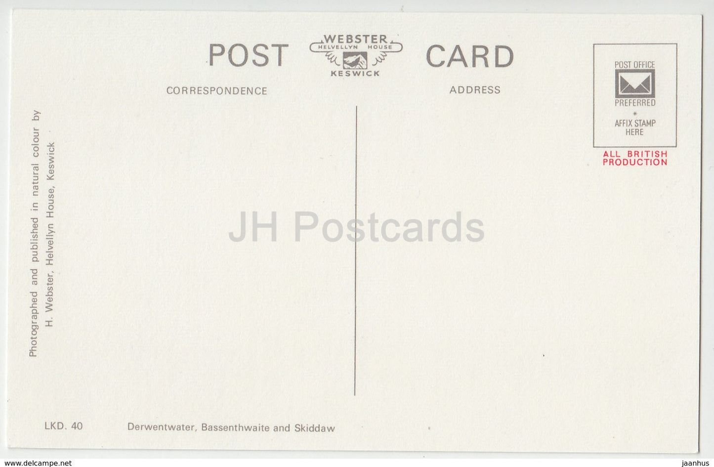 Derwentwater – Bassenthwaite und Skiddaw – LKD. 40 – Vereinigtes Königreich – England – unbenutzt