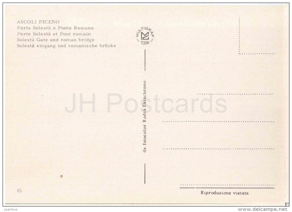 Porta Solesta e Ponte Romano - Solesta Gate and Roman Bridge - Ascoli Piceno - Marche - 65 - Italia - Italy - unused - JH Postcards