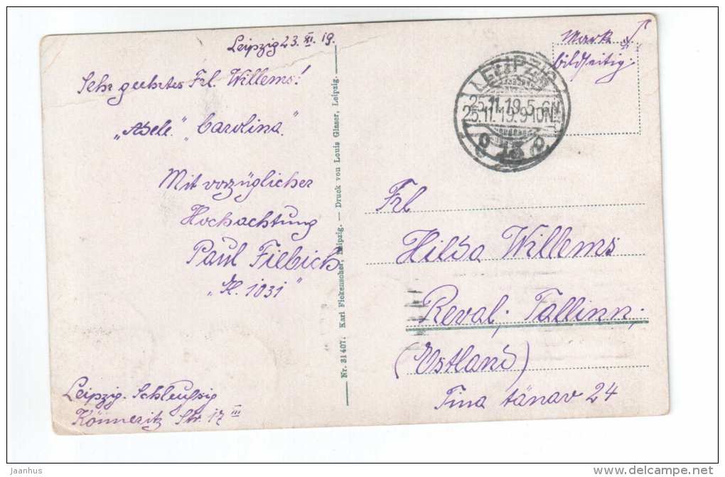 Altes Rathaus am Marktplatz - Leipzig - Germany - Karl Fikenscher 31407 - old postcard - sent to Estonia 1919 - used - JH Postcards
