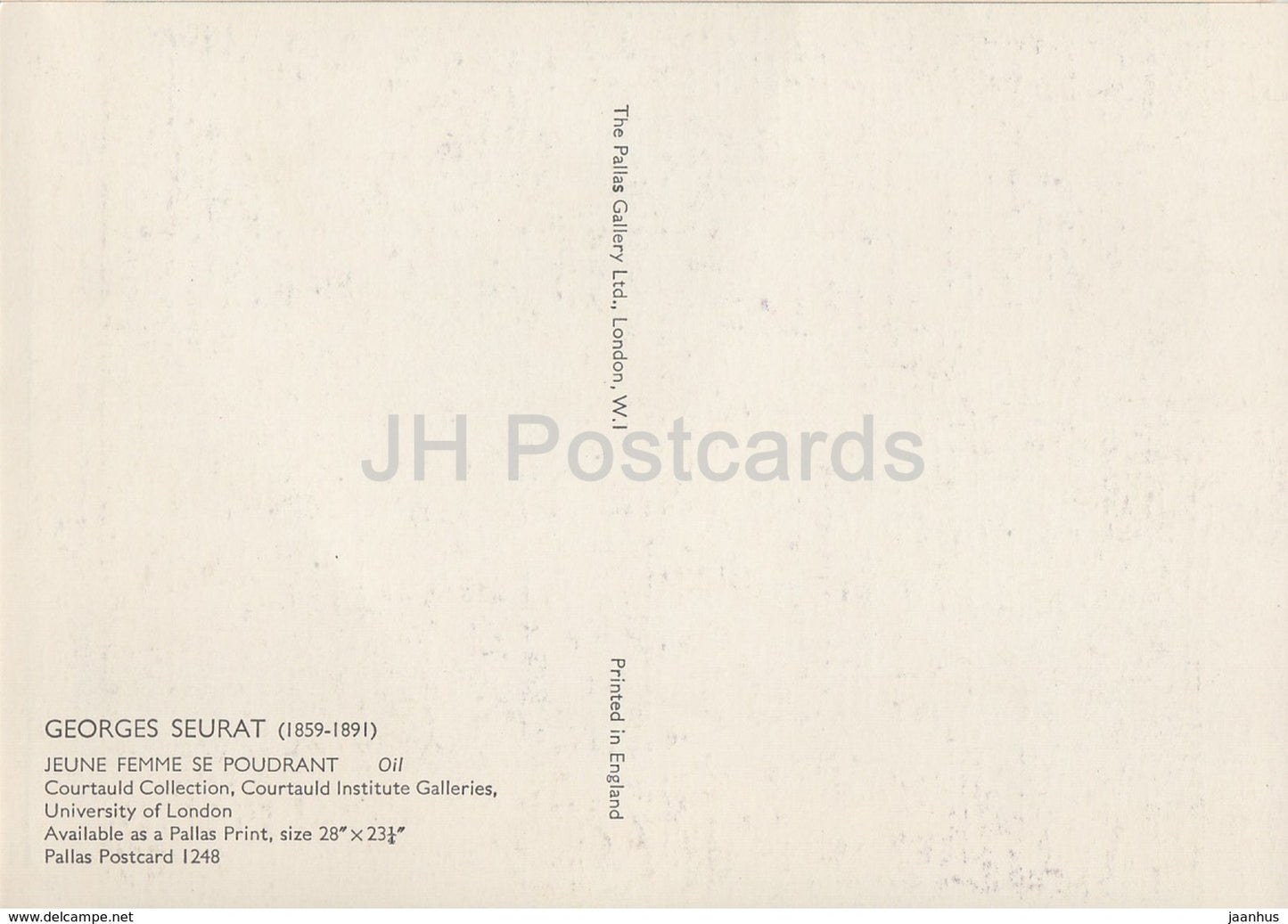 painting by Georges Seurat - Jeune Femme Se Poudrant - Young Woman Powdering Herself - French art - England - unused