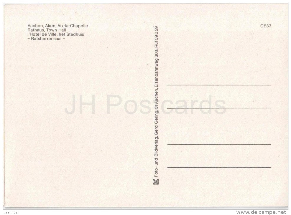 Aachen - Rathaus - Ratsherrensaal - Town Hall - G833 - Germany - ungelaufen - JH Postcards