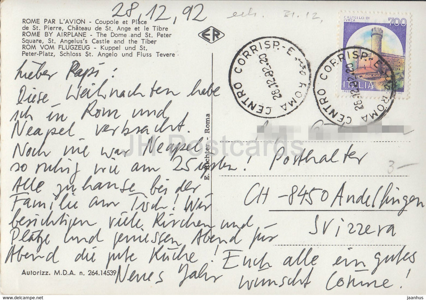 Roma - Rome - Cupola e Piazza S Pietro - Castel S Angelo e Tevere - The Dome - St Peter Square - 1992 - Italy - used