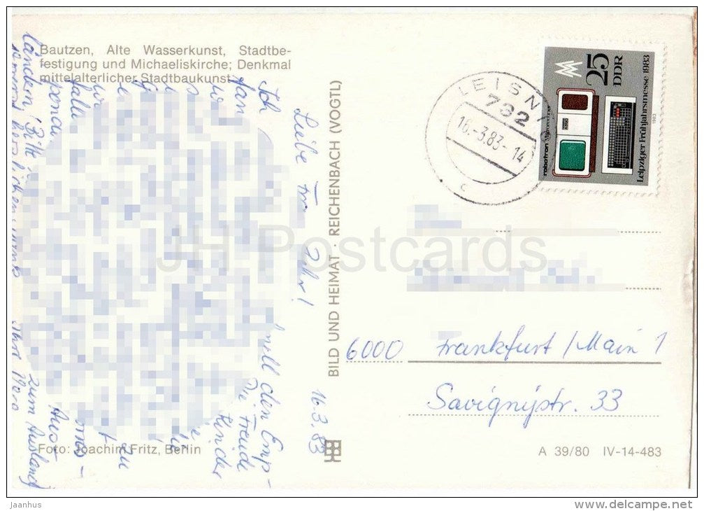 Bautzen - Alte Wasserkunst - Stadtbefestigung und Michaeliskirche - church - castle - Germany - 1983 gelaufen - JH Postcards