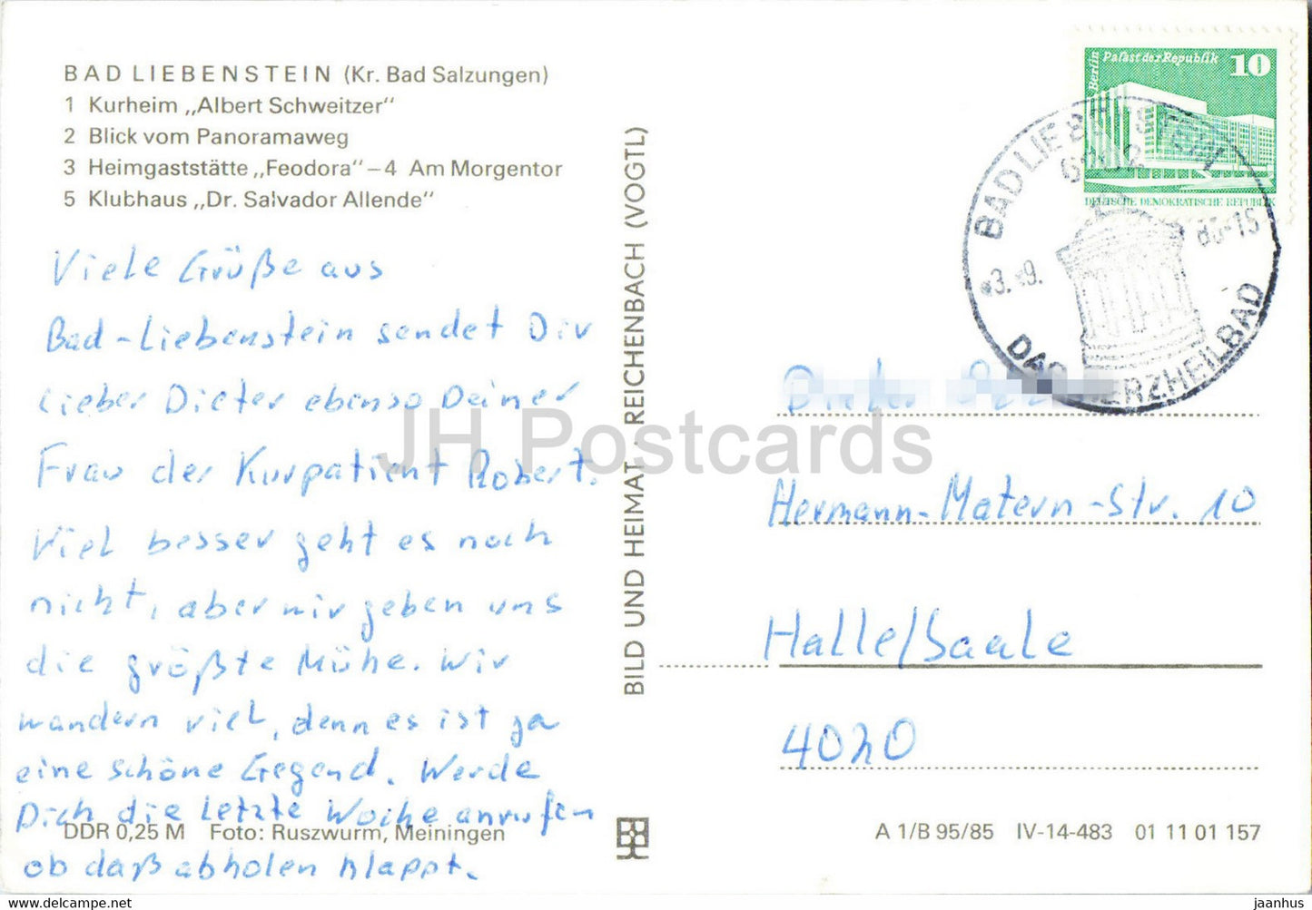 Bad Liebenstein - Kurheim Albert Schweitzer - Heimgaststätte Feodora - Dr. Salvador Allende - 1980 - Deutschland DDR - gebraucht