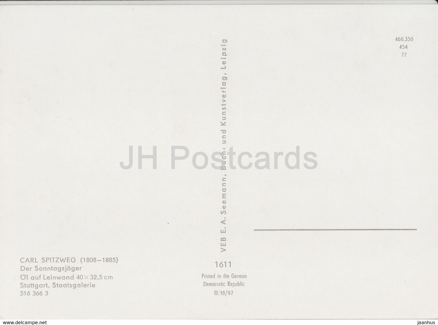 painting by Carl Spitzweg - Der Sonntagsjager - 1611 - German art - Germany DDR - unused