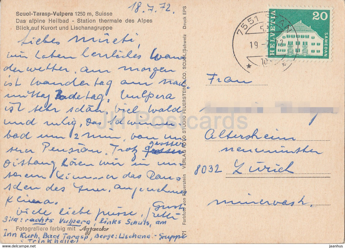 Scuol - Tarasp - Vulpera 1250 m - Station Thermale - Lischanagruppe - 1972 - Switzerland - used