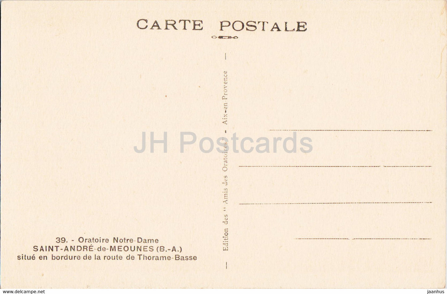Oratoire Notre Dame - Saint Andre de Meounes - situe en bordure de la route - 39 - alte Postkarte - Frankreich - unbenutzt