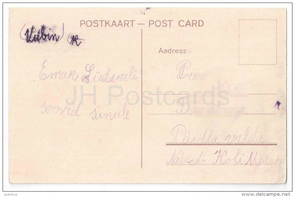 Greeting Card - Hepatica - flowers - old postcard - circulated in Estonia - JH Postcards