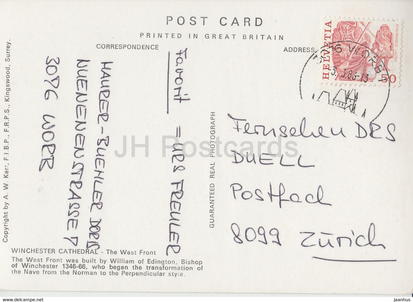 Winchester cathedral - The West Front - 1986 - England - United Kingdom - used