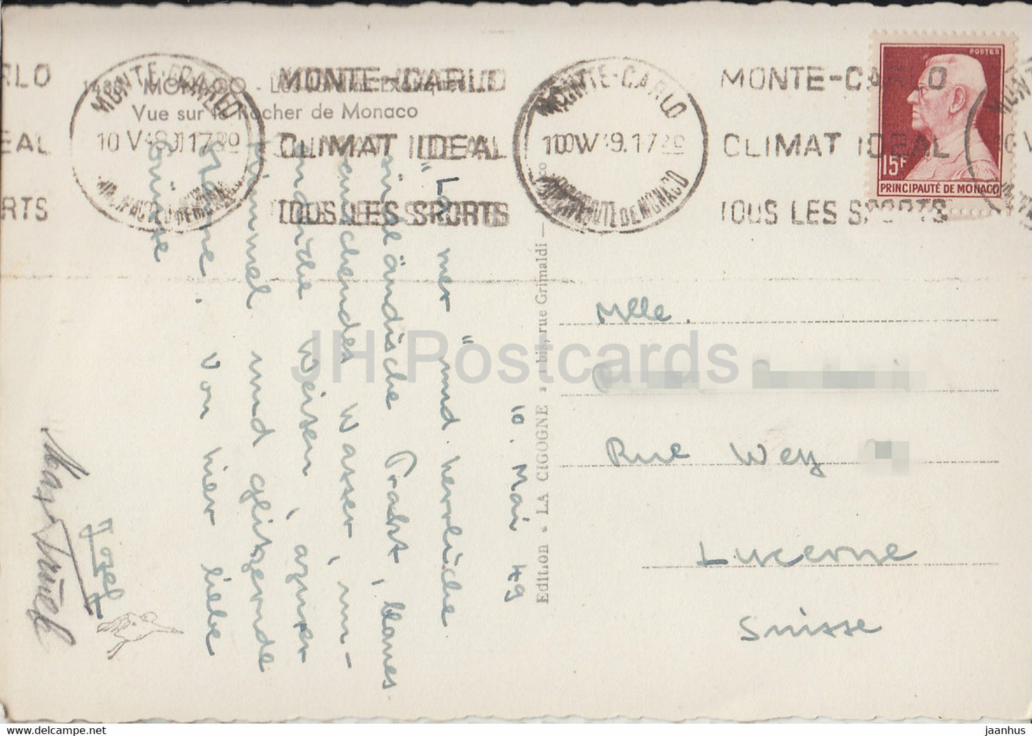 Vue sur le Rocher de Monaco - Les Jardins exotiques - cactus - 1949 - Monaco - used