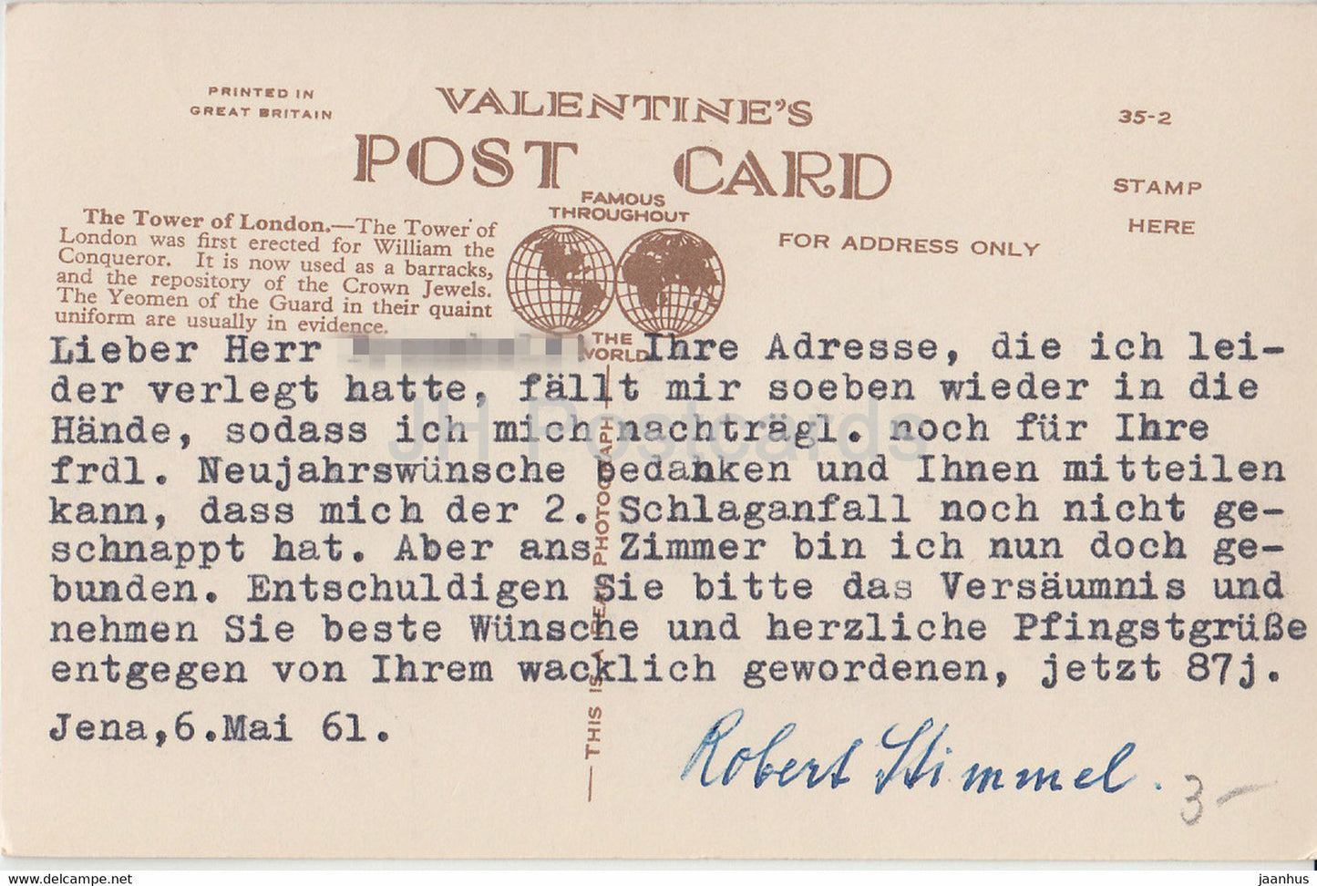 London - Tower of London from Tower Bridge - Valentine - 20838 - old postcard - England - United Kingdom - used