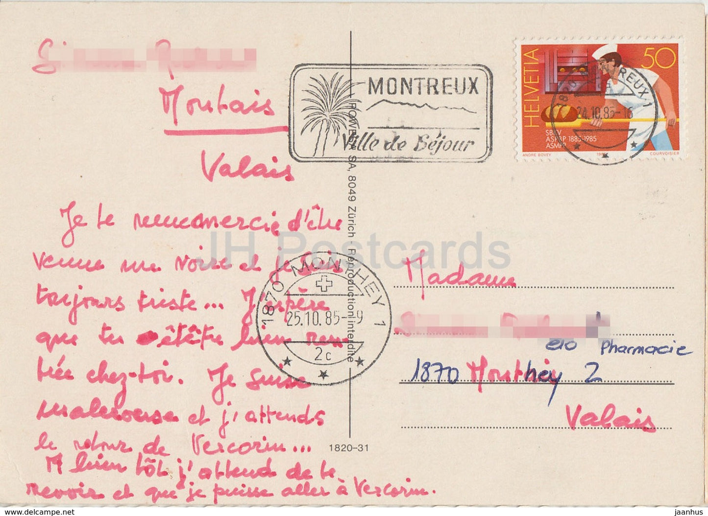 Montreux - Souvenir - bateau à passagers - château - multiview - 1820-31 - 1985 - Suisse - utilisé