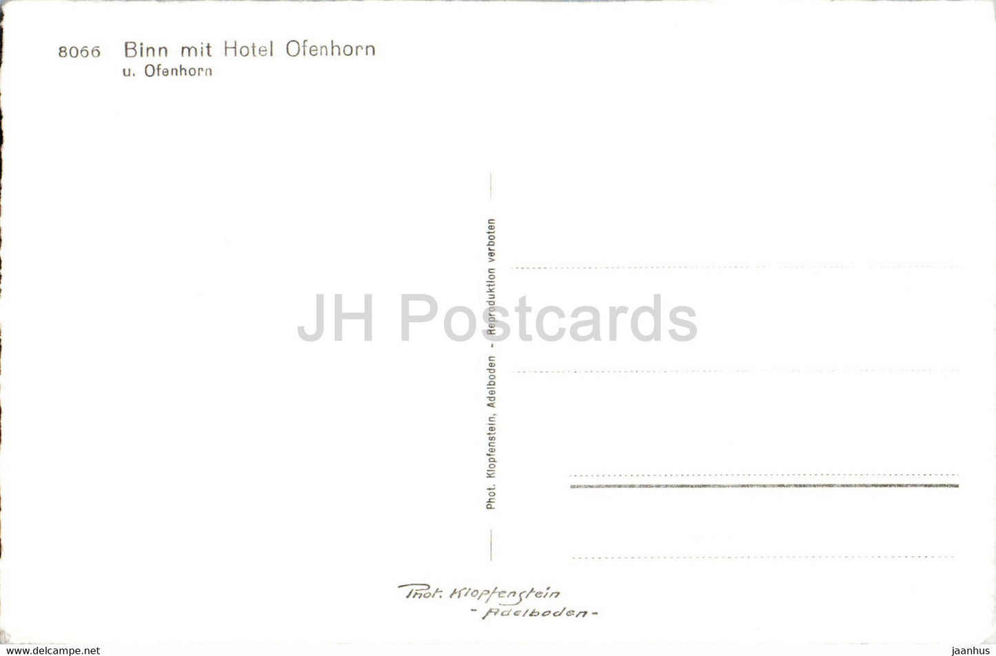 Binn mit Hotel Ofenhorn - 8066 - carte postale ancienne - Suisse - inutilisée