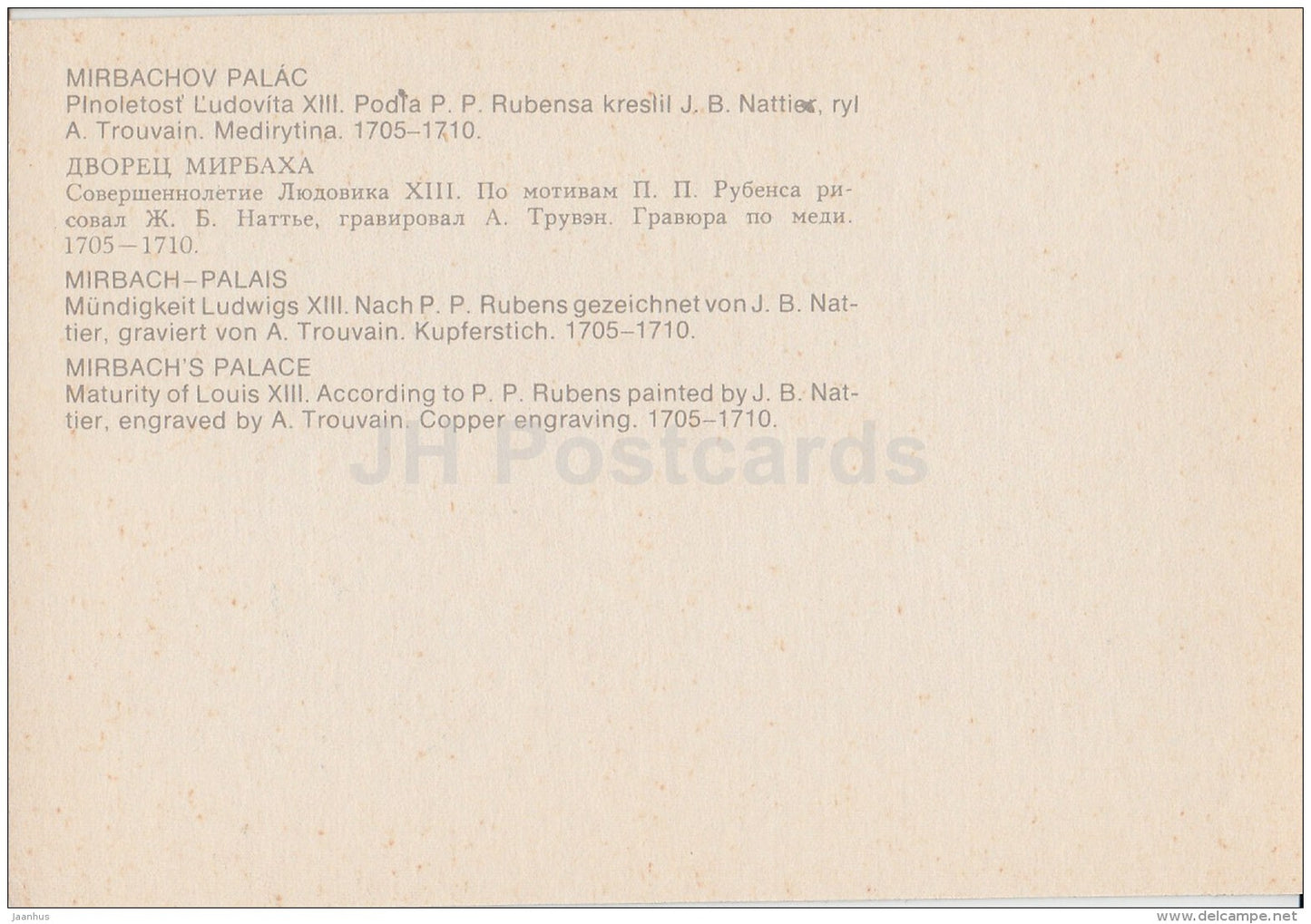 Maturity of Louis XIII - sailing ship - Mirbach´s Palace - art - Slovakia - unused - JH Postcards