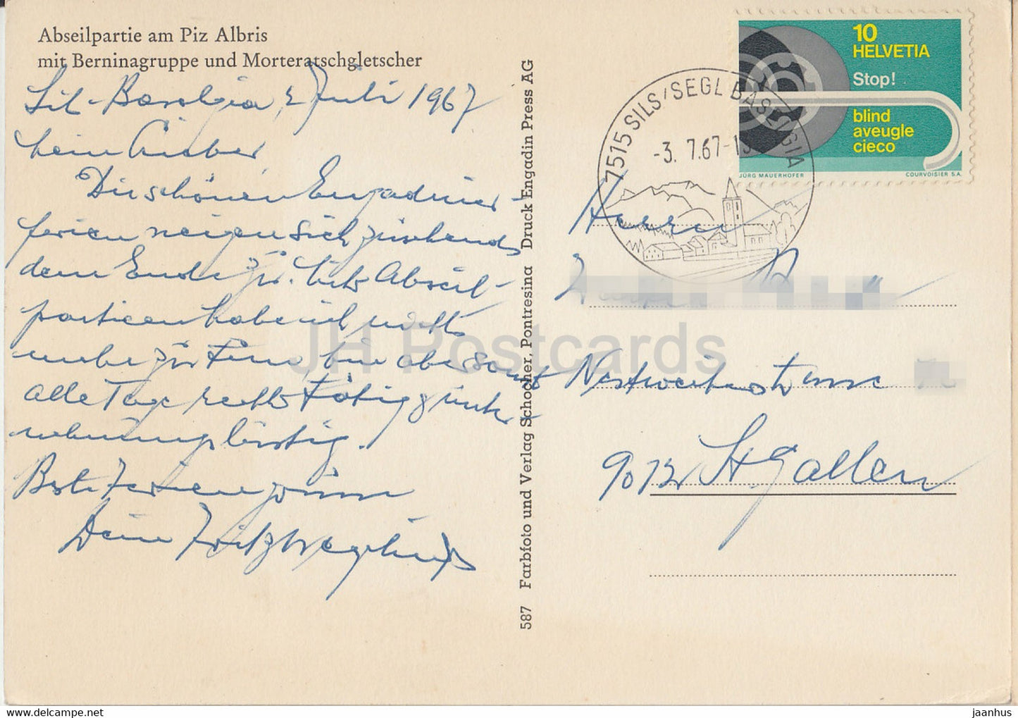 Abseilpartie am Piz Albris mit Berninagruppe und Morterarschgletscher - 1967 - Switzerland - used