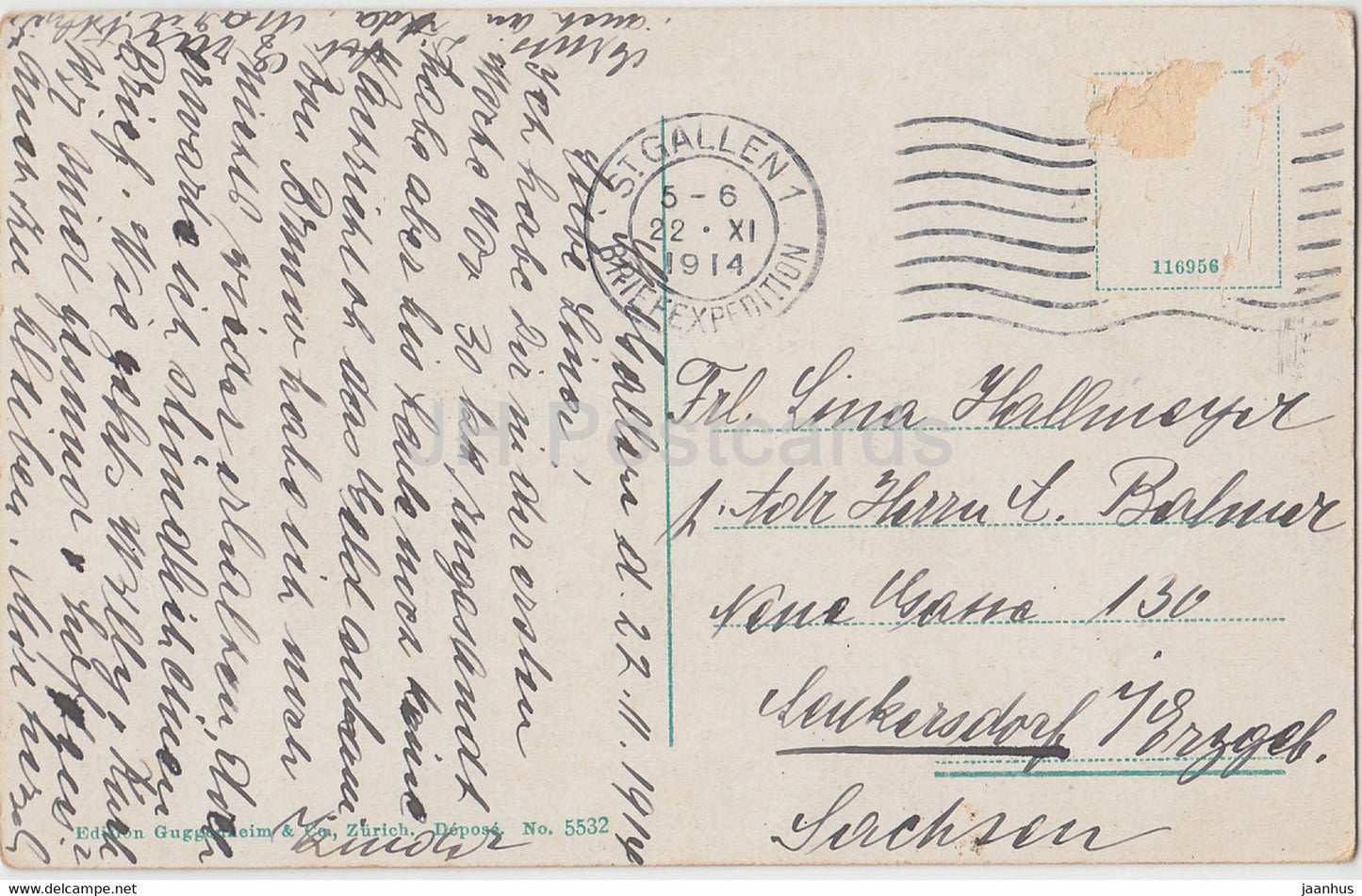 St Gallen - Stiftskirche - 5532 - old postcard - 1914 - Switzerland - used