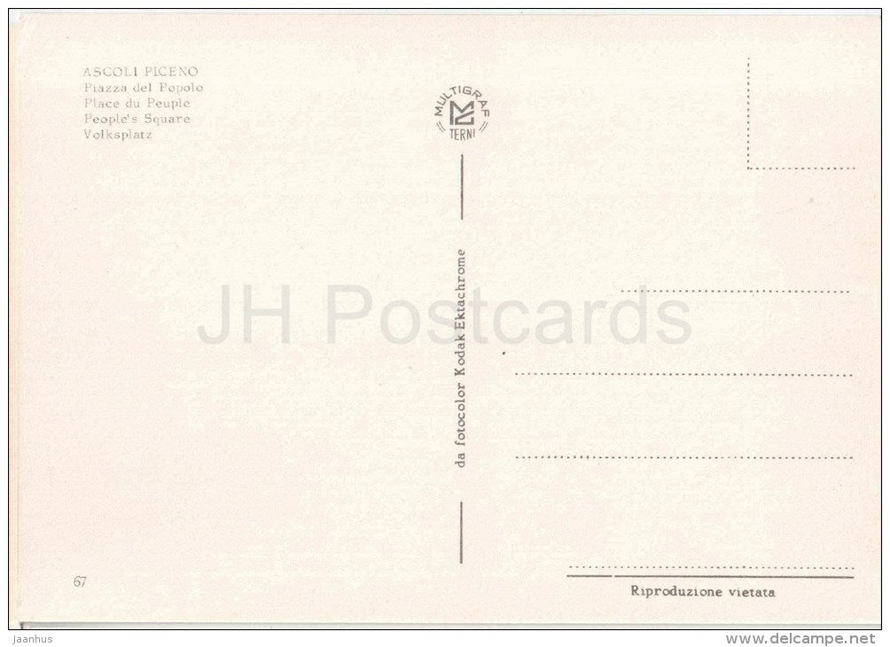 Piazza del Popolo - People`s Square - Ascoli Piceno - Marche - 67 - Italia - Italy - unused - JH Postcards
