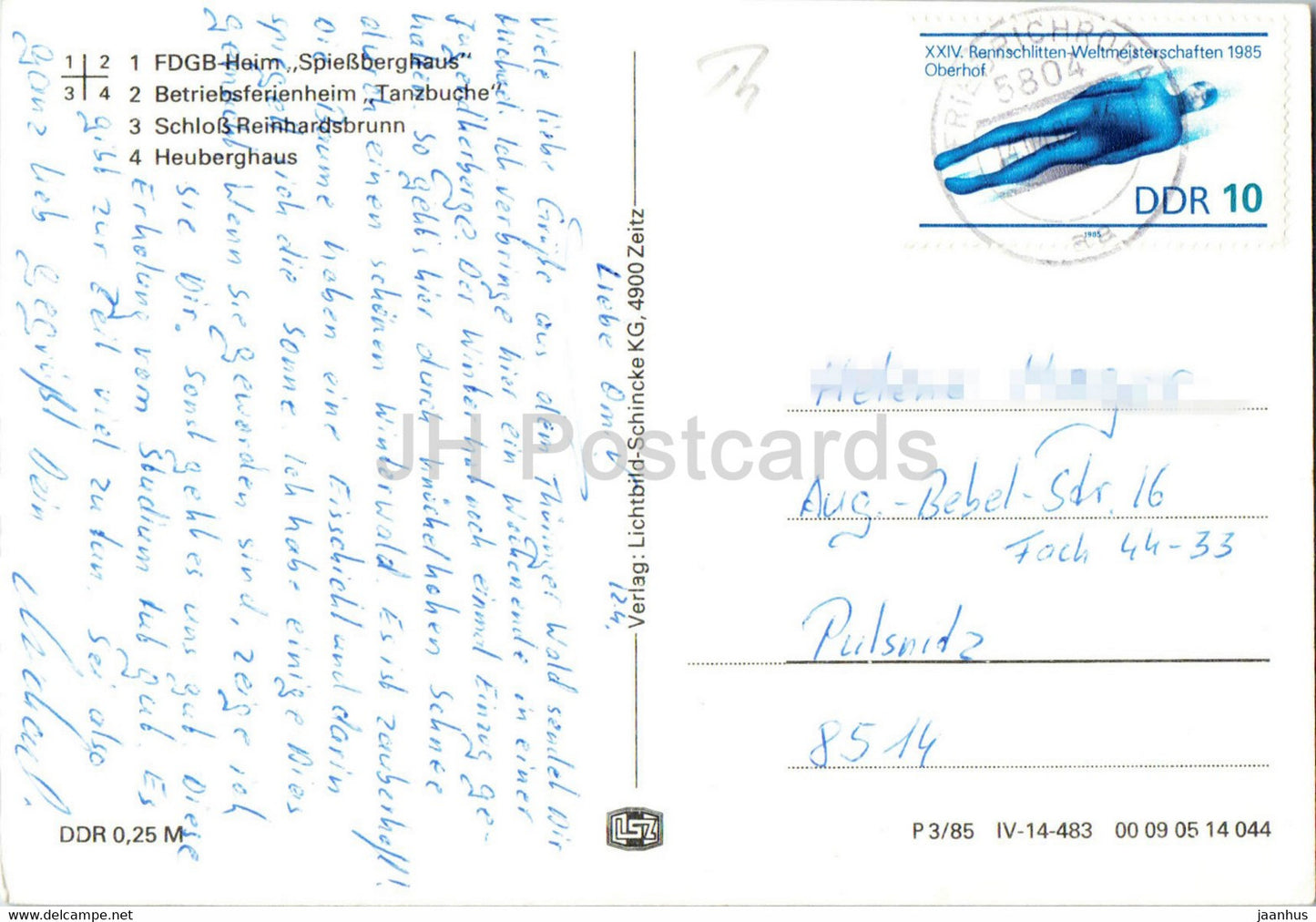 Gruss aus Friedrichroda i Thur - FDGB Heim Spiessberghaus - Heuberghaus - 1985 - Germany DDR - used