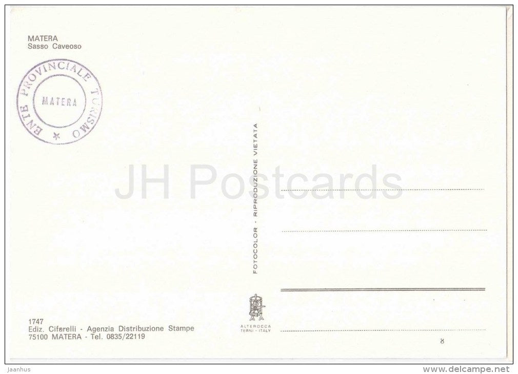 Sasso Caveoso - Matera - Basilicata - 1747 - 8 - Italia - Italy - unused - JH Postcards