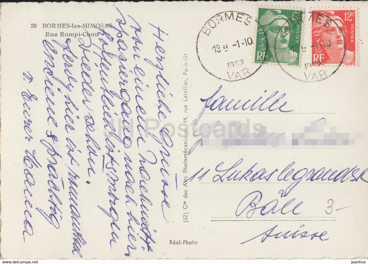 Bormes les Mimosas - Rue Rompi Cuou - old postcard - 1952 - France - used