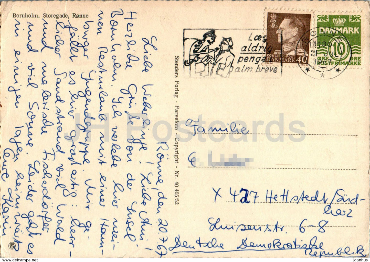 Bornholm - Storegade - Ronne - rue - 1967 - Danemark - occasion