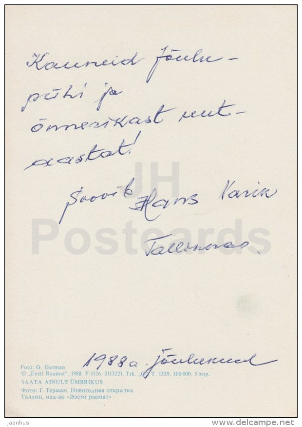 New Year Greeting Card - candles - 1988 - Estonia USSR - used - JH Postcards