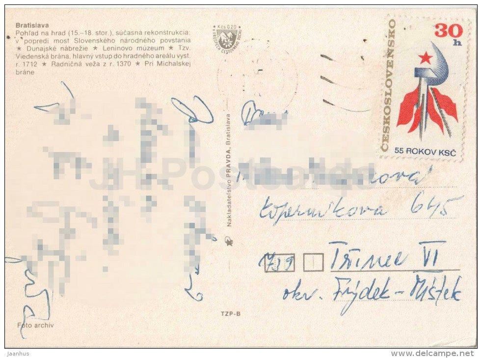 Bratislava - castle - bridge - Lenin museum - Town Hall - Czechoslovakia - Slovakia - used 1976 - JH Postcards