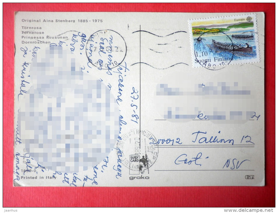 illustration by Aina Stenberg - Sleeping Beauty - EUROPA CEPT - Sweden - sent from Finland to Estonia USSR 1981 - JH Postcards