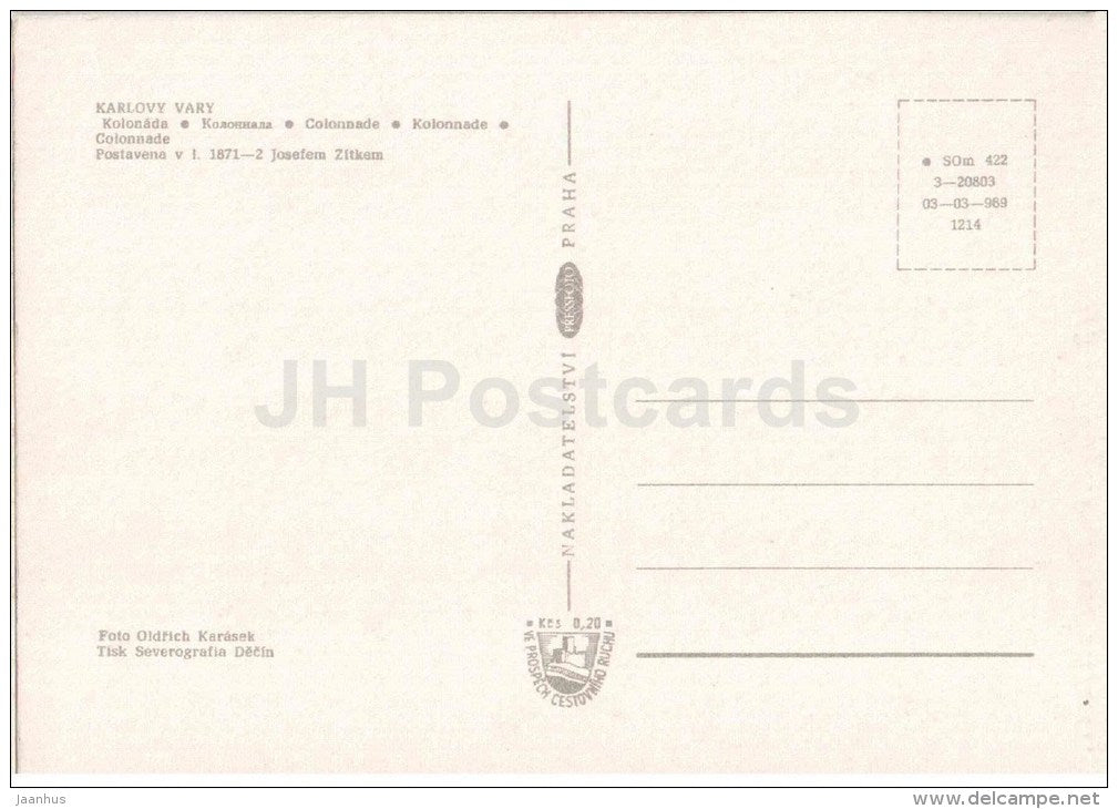 Karlovy Vary - Karlsbad - spa - colonnade - Czechoslovakia - Czech - unused - JH Postcards