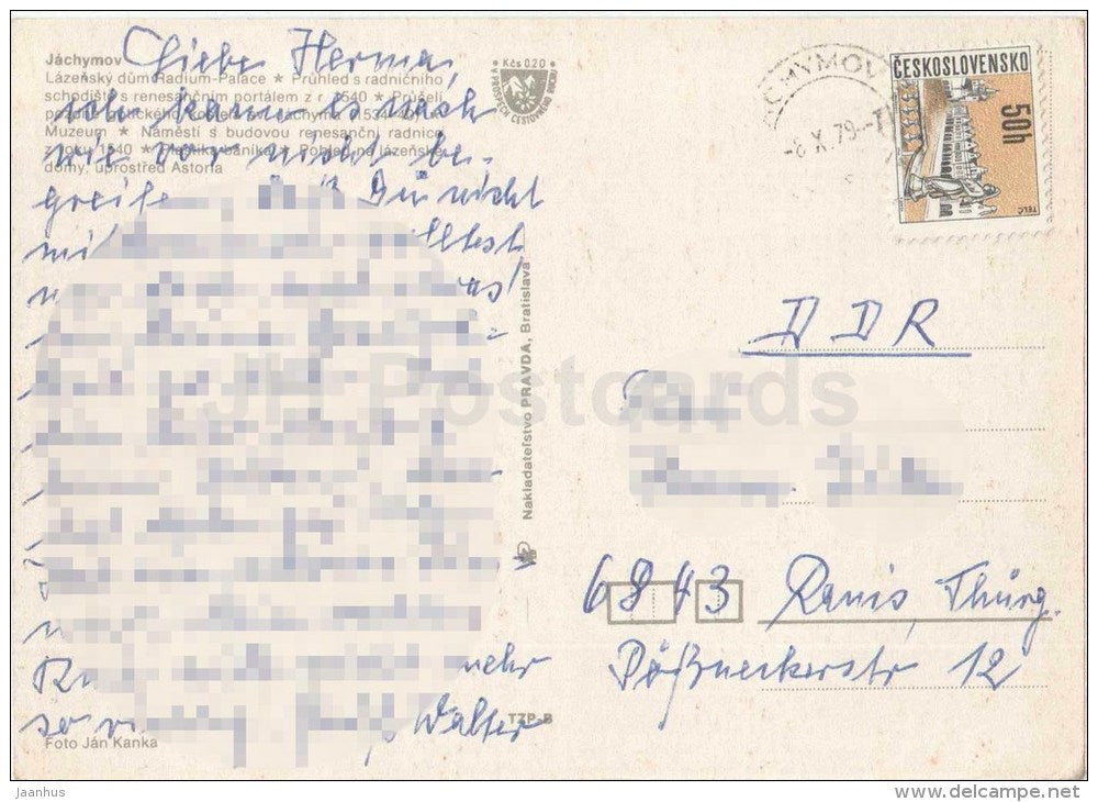 Jachymov - Spa house Radium-Palace - church - monument - Czechoslovakia - Czech - used 1979 - JH Postcards