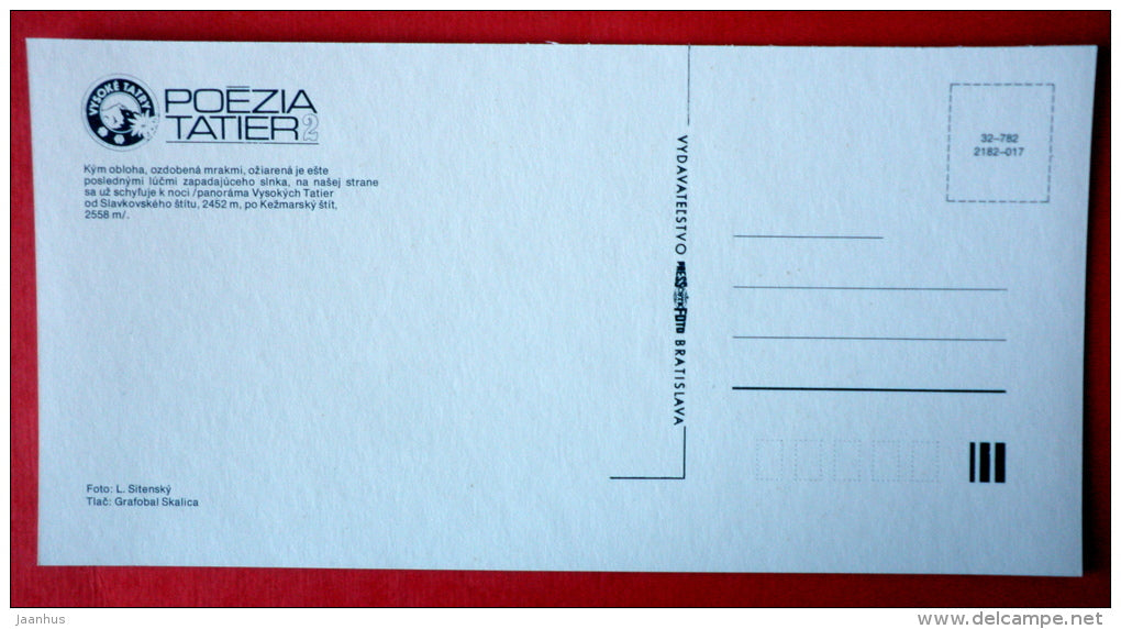 Slavkovski and Kezmarsky peaks - view - Tatra Mountains - Tatra Poetry - Czech Republic - Czechoslovakia - unused - JH Postcards