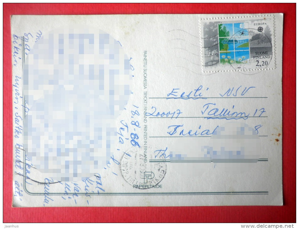 dove - birds - rose - flowers - window - EUROPA CEPT - 5462/5 - Finland - sent from Finland Turku to Estonia USSR 1986 - JH Postcards