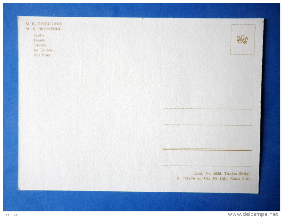 painting by M. Ciurlionis - Taurus - zodiac signs - lithuanian art - unused - JH Postcards