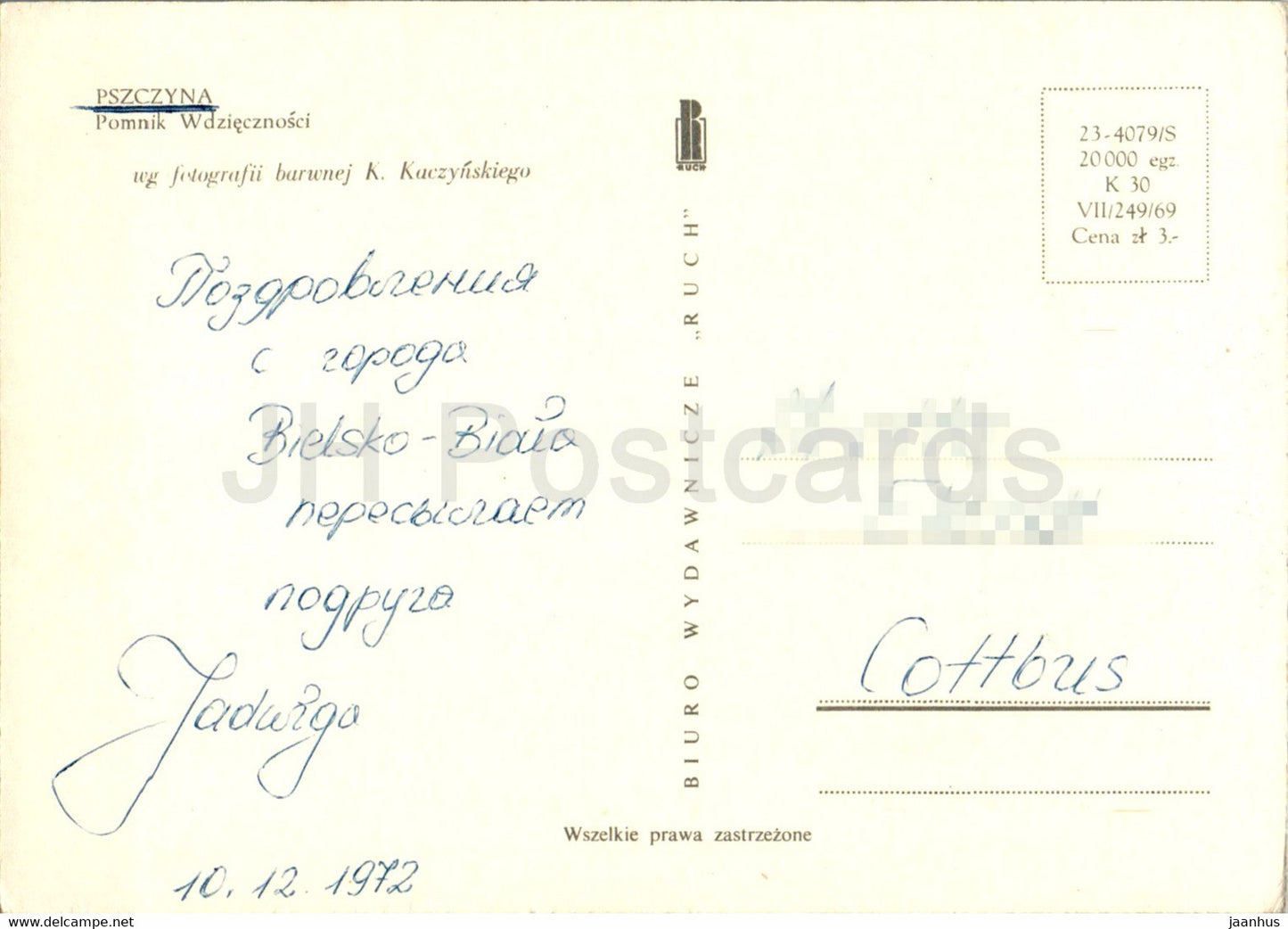 Pszczyna - Pomnik Wdziecznosci - Monument of Gratitude - 1972 - Poland - used