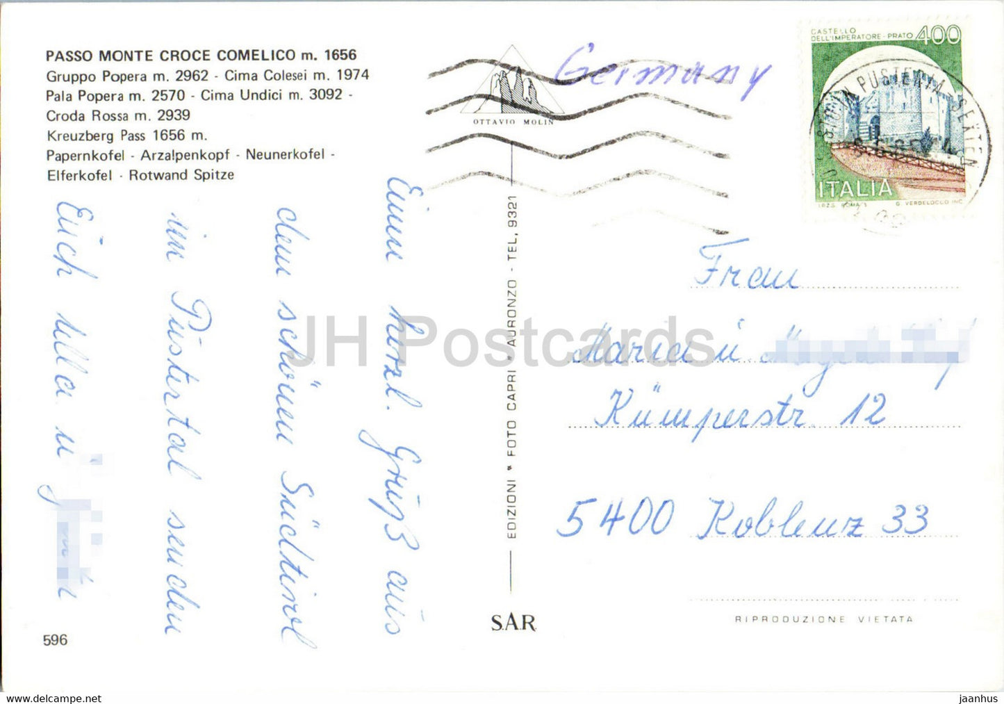 Passo Monte Croce Comelico - Gruppo Popera - Cima Colesei - Pala Popera - Cima Undici - 596 - 1985 - Italy - used