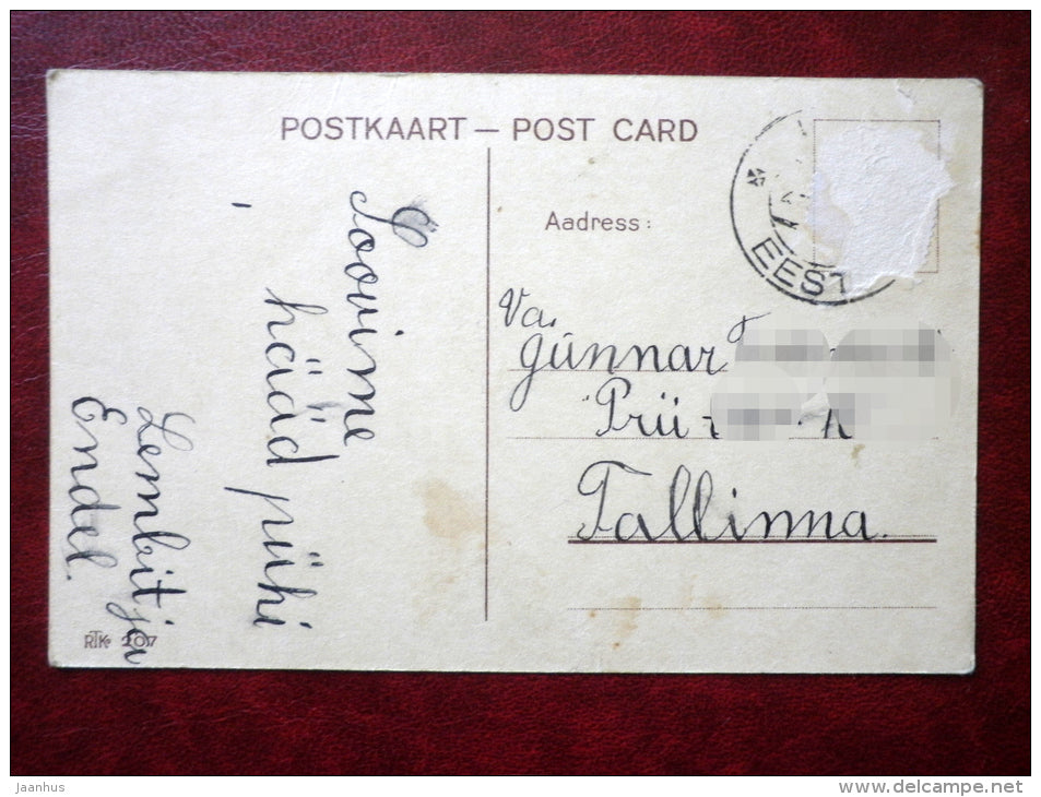 Christmas Greeting Card - sleigh - children - gifts - RTK 207 - 1920s-1930s - Estonia - used - JH Postcards