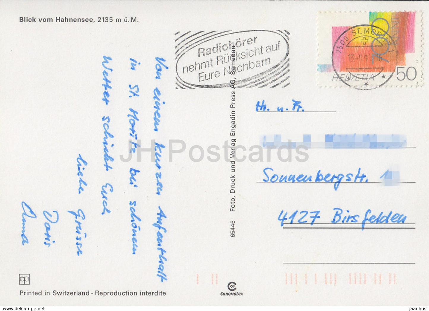 Blick vom Hahnensee 2135 m - 1991 - Switzerland - used