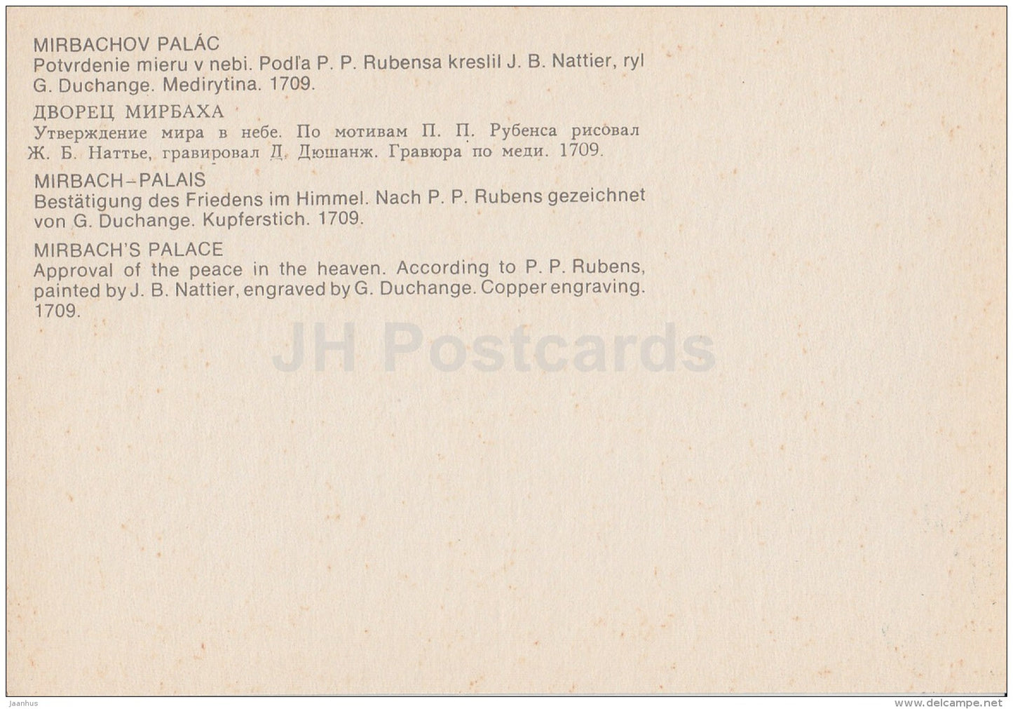 Approval of the Peace in the Heaven - Mirbach´s Palace - art - Slovakia - unused - JH Postcards