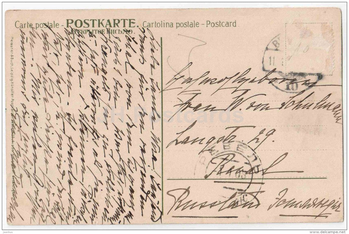 New Year greeting card - Prosit Neujahr - illustration by Paul Hey - Germany - used in 1908 - JH Postcards