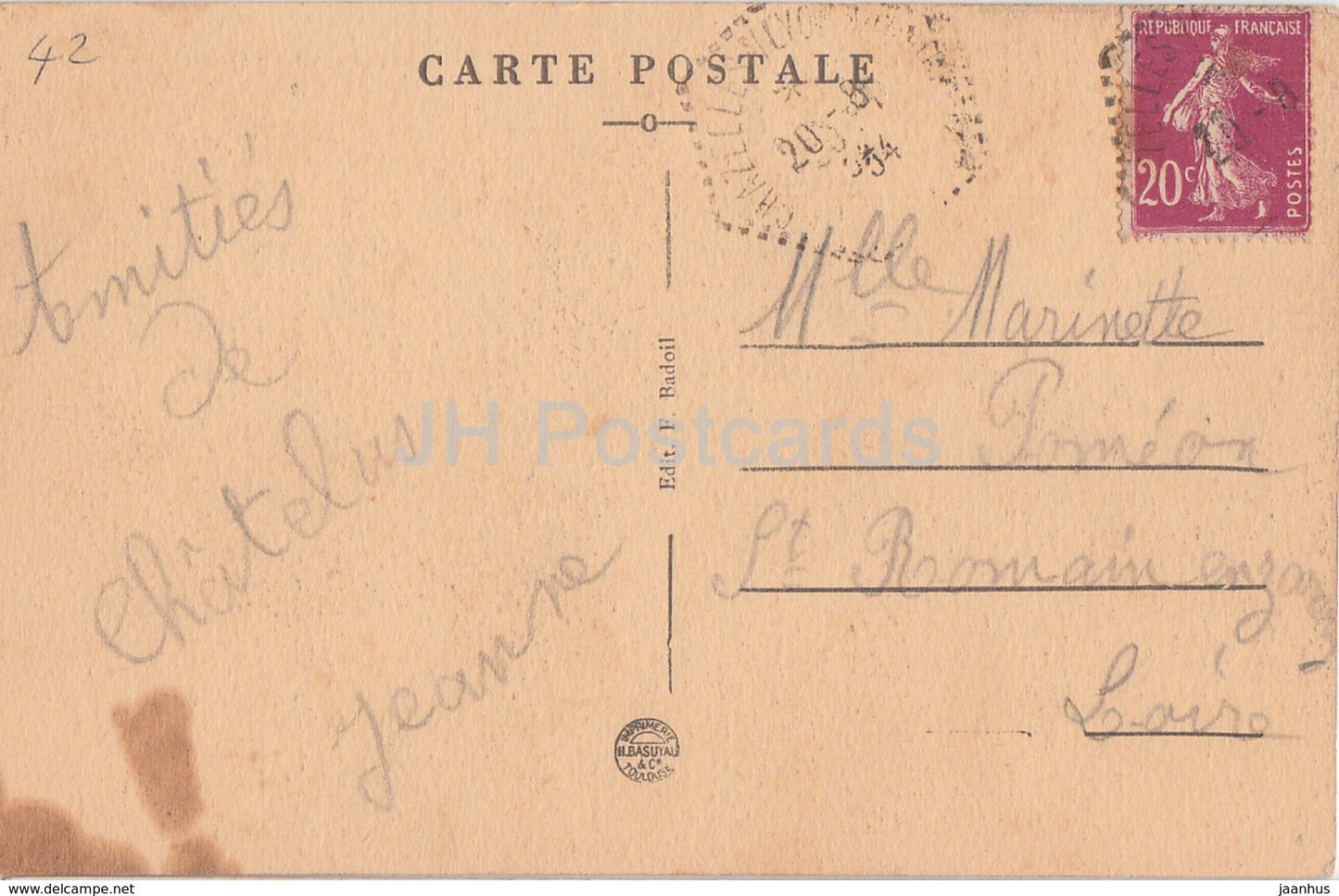 Chateau de Chatellus - castle - old postcard - France - used