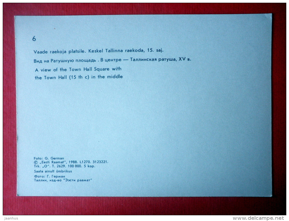 A view of the Town Hall Square with the Town Hall , XV century - The Tallinn Town Museum - 1988 - Estonia USSR - unused - JH Postcards