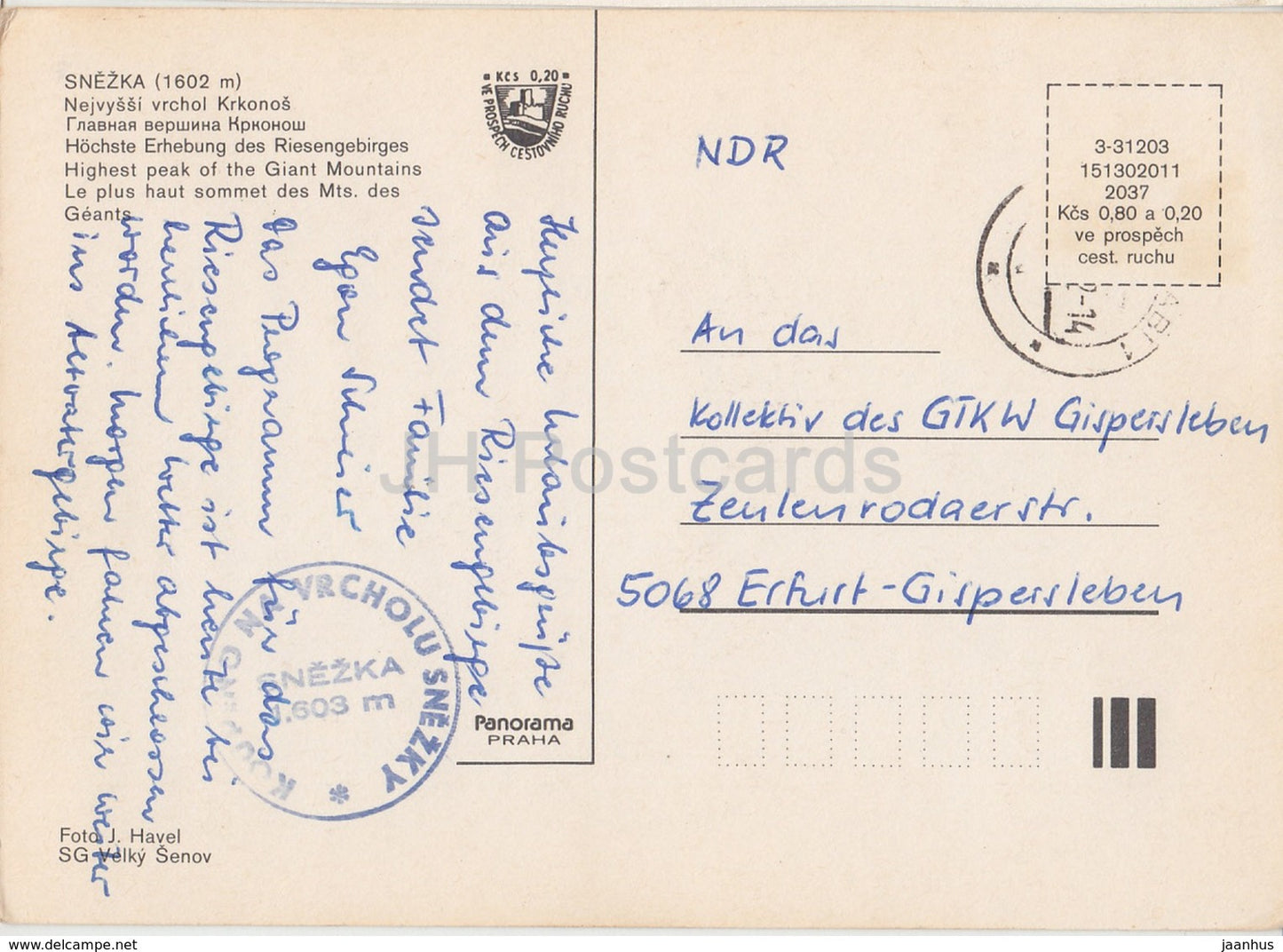 Snezka 1602 m - Highest Peak of the Giant Mountains - Czechoslovakia - Czech Republic - used