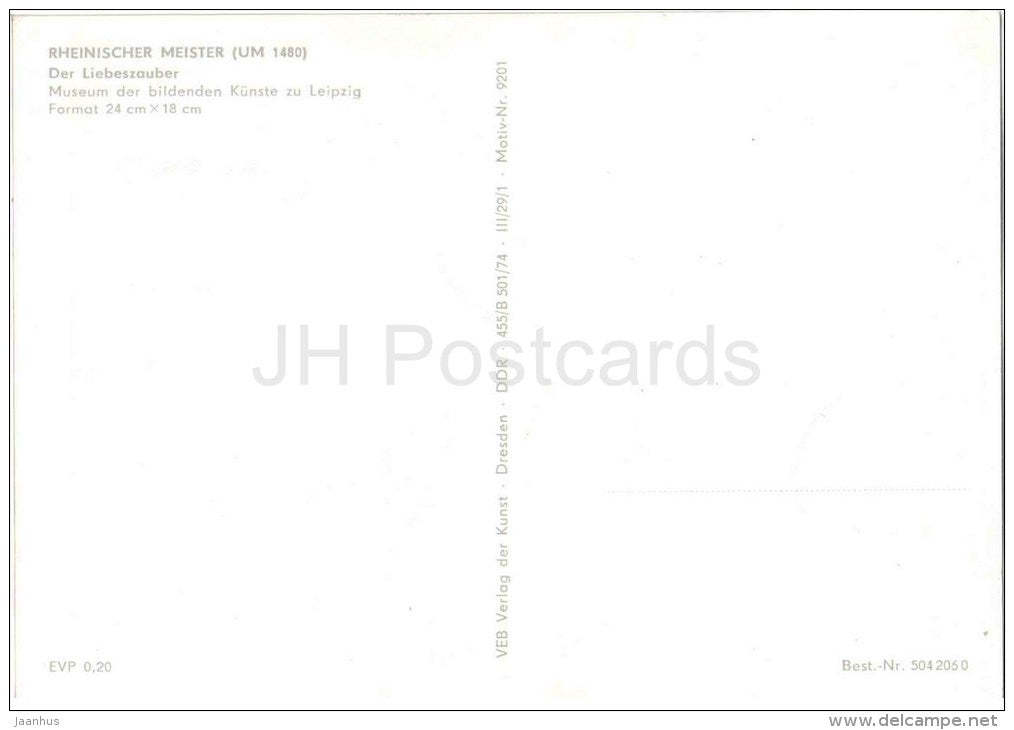 painting by Rhein Artist - Love Spells - dog - nude woman - german art - unused - JH Postcards