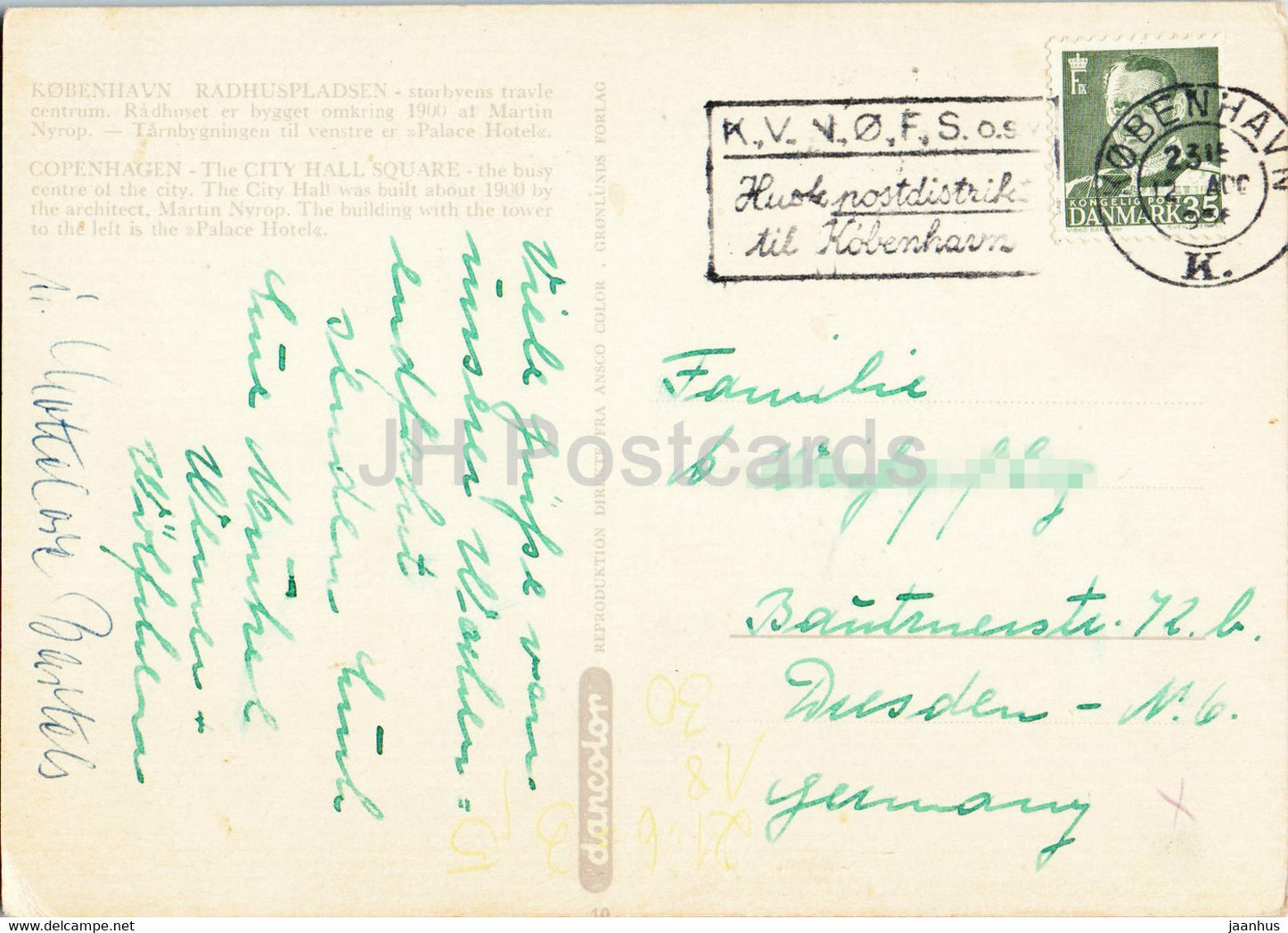 Copenhagen - The City Hall Square - tram - old postcard - Denmark - used