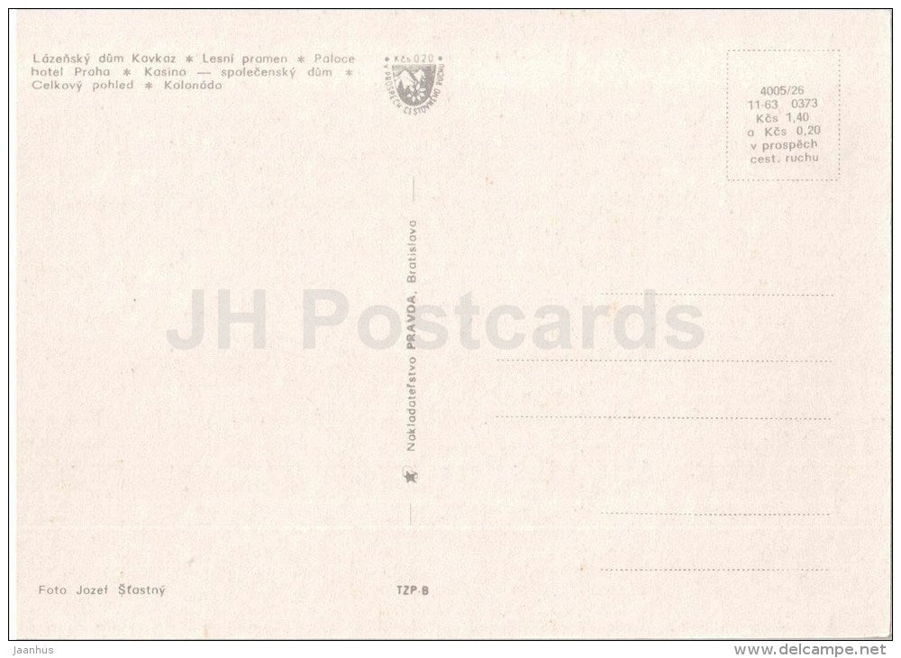 Marianske Lazne - Marienbad - spa - spa house Kavkaz - palace hotel Praha - casino - Czechoslovakia - Czech - unused - JH Postcards