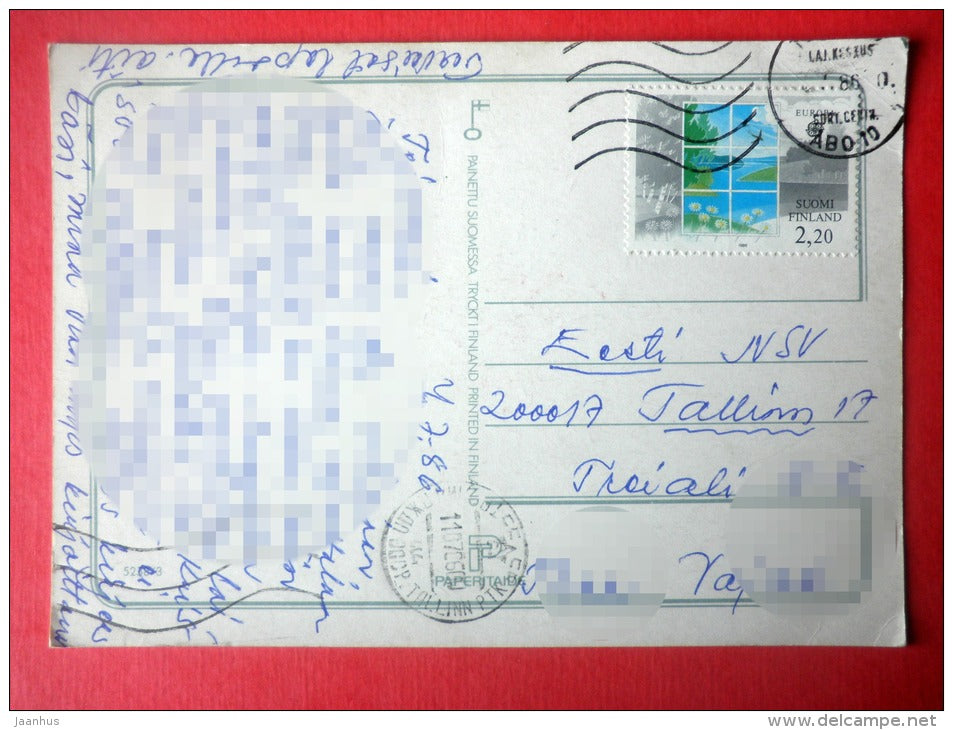 illustration - girl - birds - flowers - EUROPA CEPT - 5238/3 - Finland - sent from Finland Turku to Estonia USSR 1986 - JH Postcards