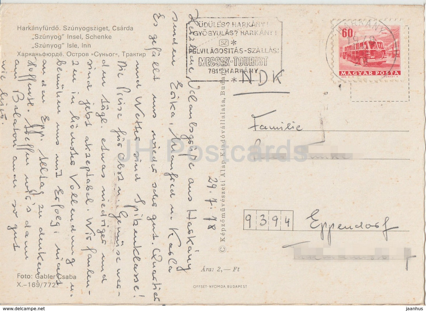 Harkanyfurdo - Szunyog Isle Inn - 1978 - Hongrie - occasion