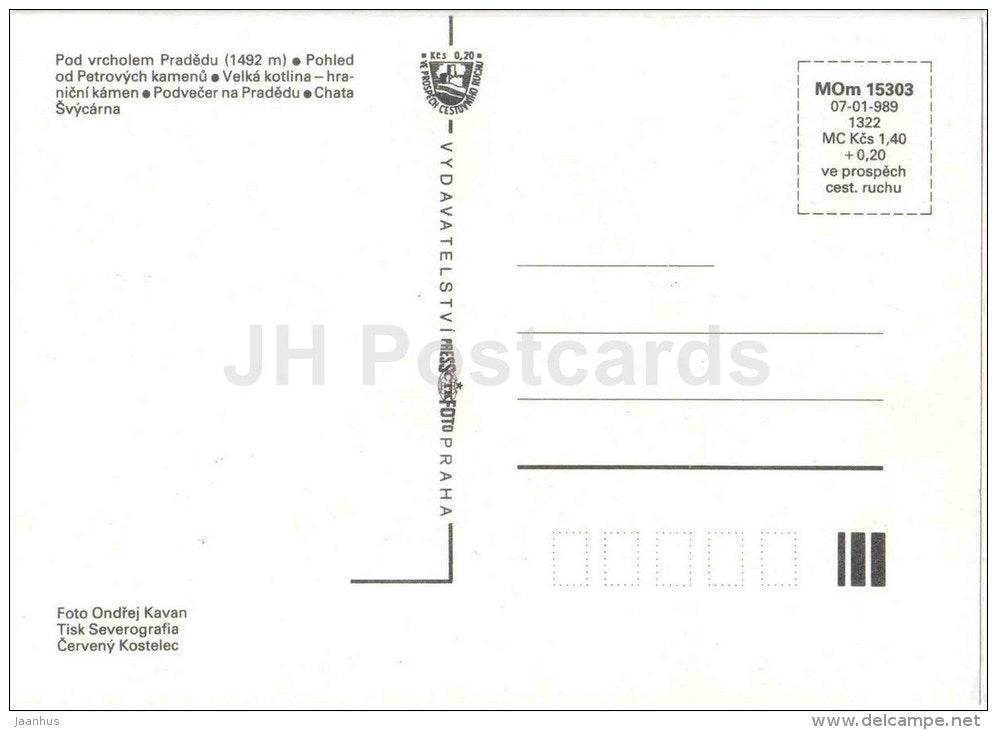 Jeseniky Praded - view from Peter Stone - cottage - TV tower - Czechoslovakia - Czech - unused - JH Postcards