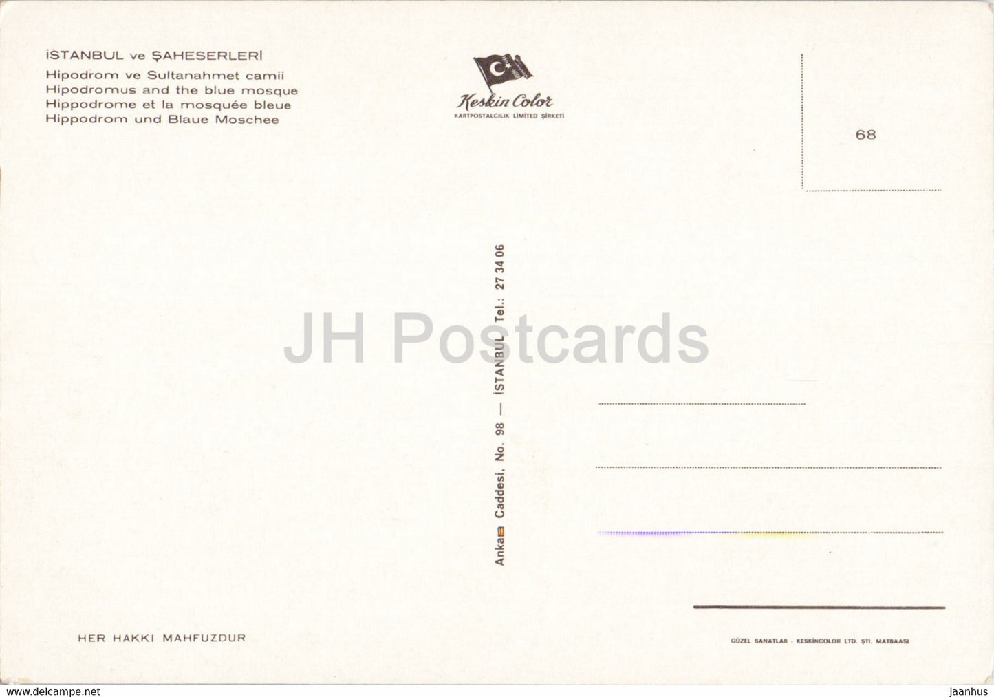 Istanbul - Hipodromus und die Blaue Moschee - 68 - Keskin - Türkei - unbenutzt