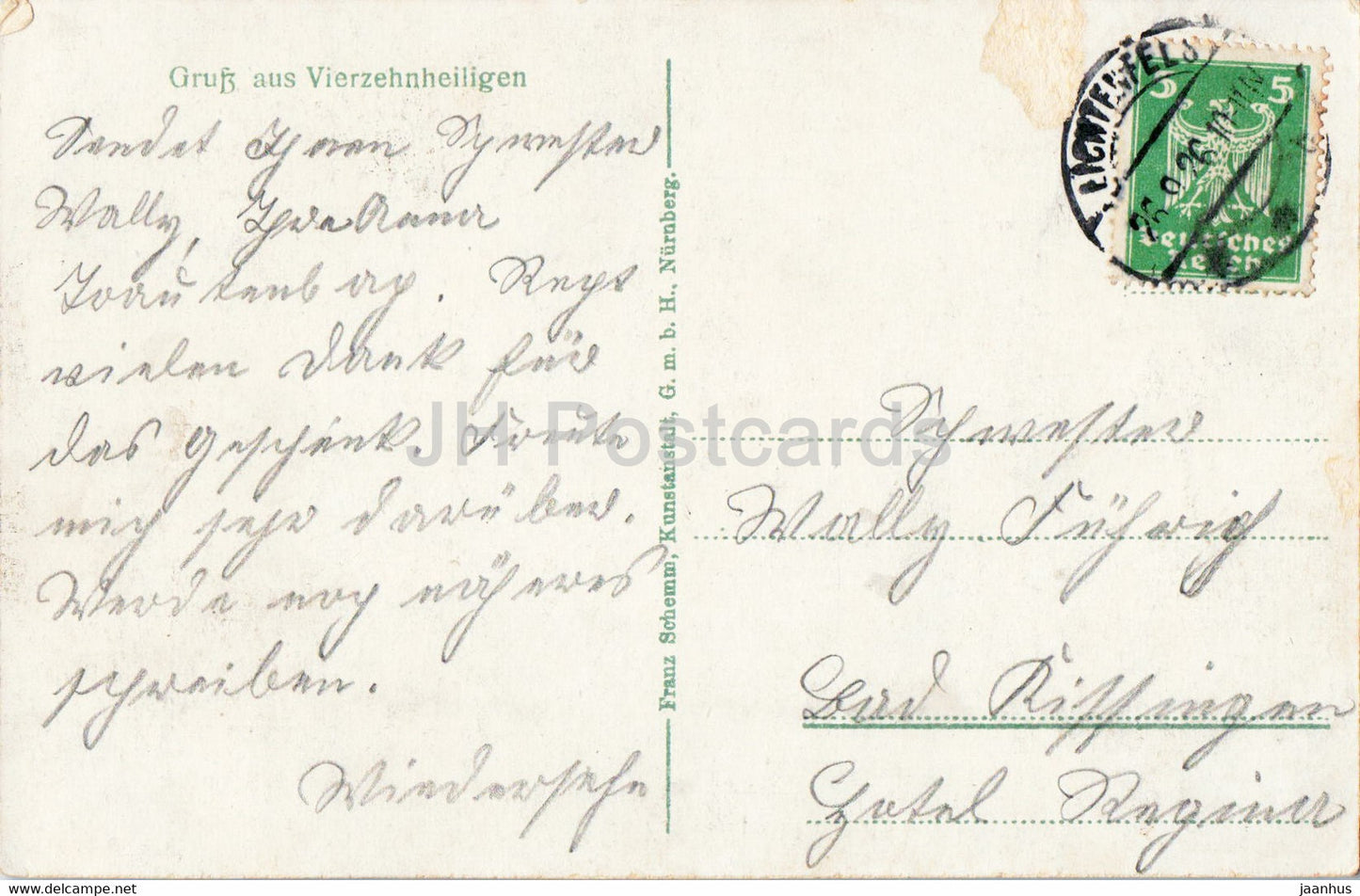 Gruss aus Vierzehnheiligen - Basilika - church - old postcard - 1926 - Germany - used